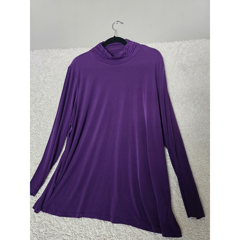 Susan Graver Liquid Knit Ruched Turtleneck Top Size XXL Purple